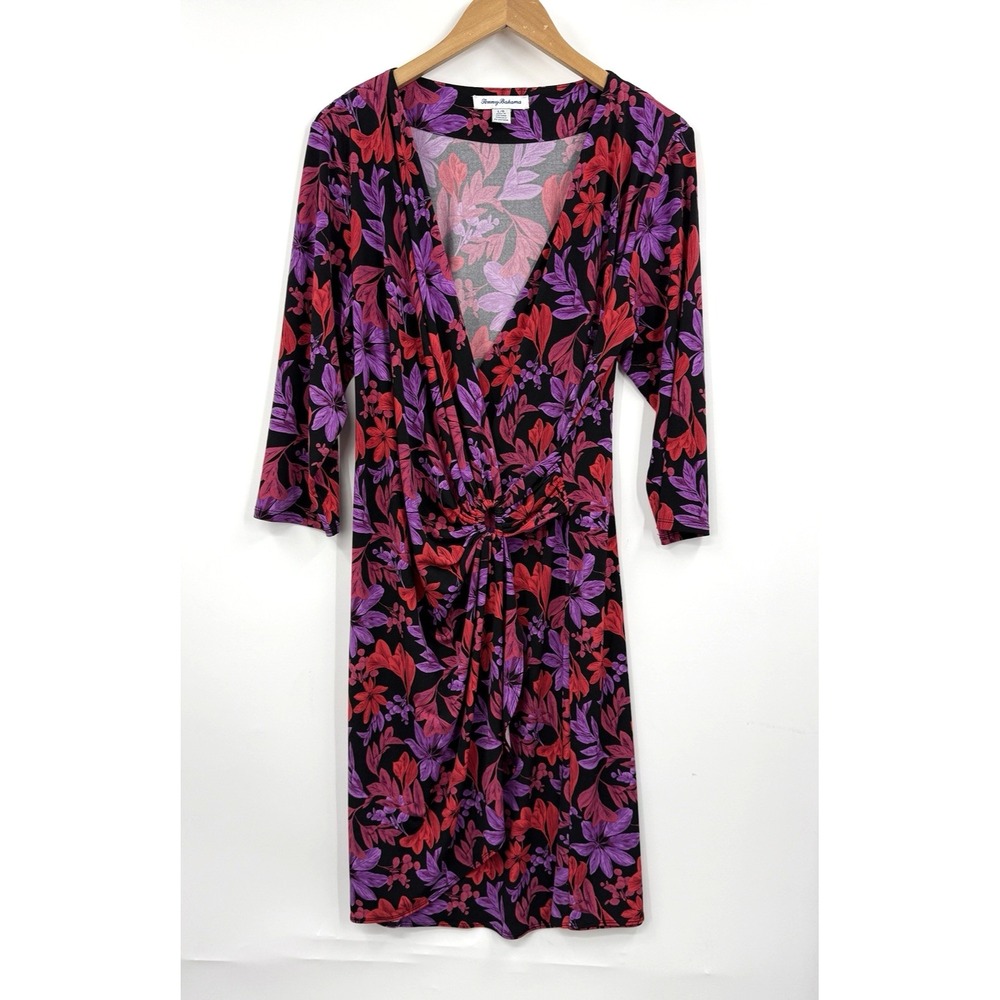 Tommy Bahama Dress Womens Floral Clara Joyful Jewel 3/4 Sleeve Multicolor Size L